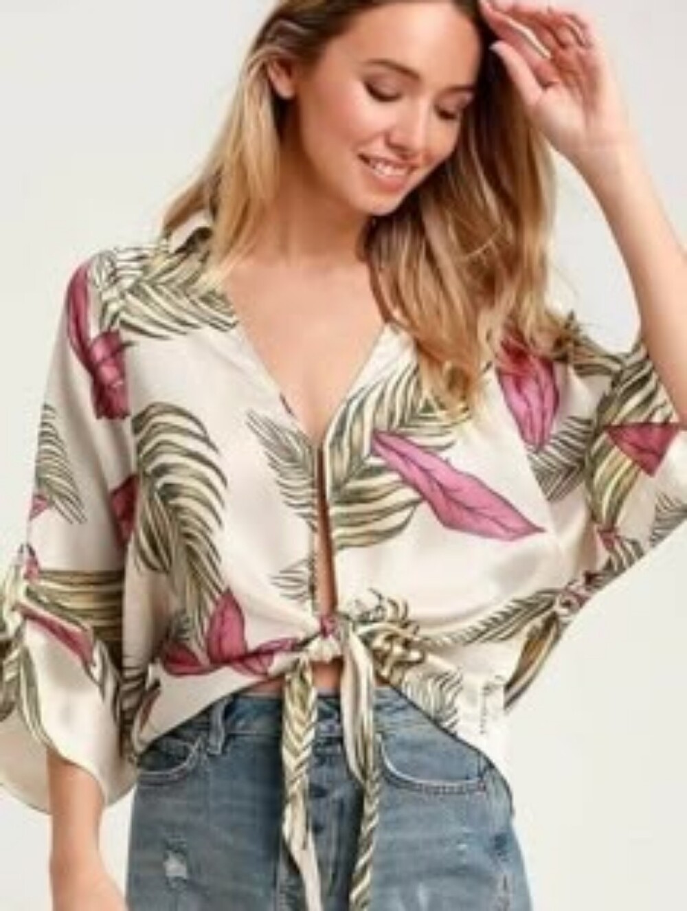 Aakaa Floral Tie Front Blouse Size Medium